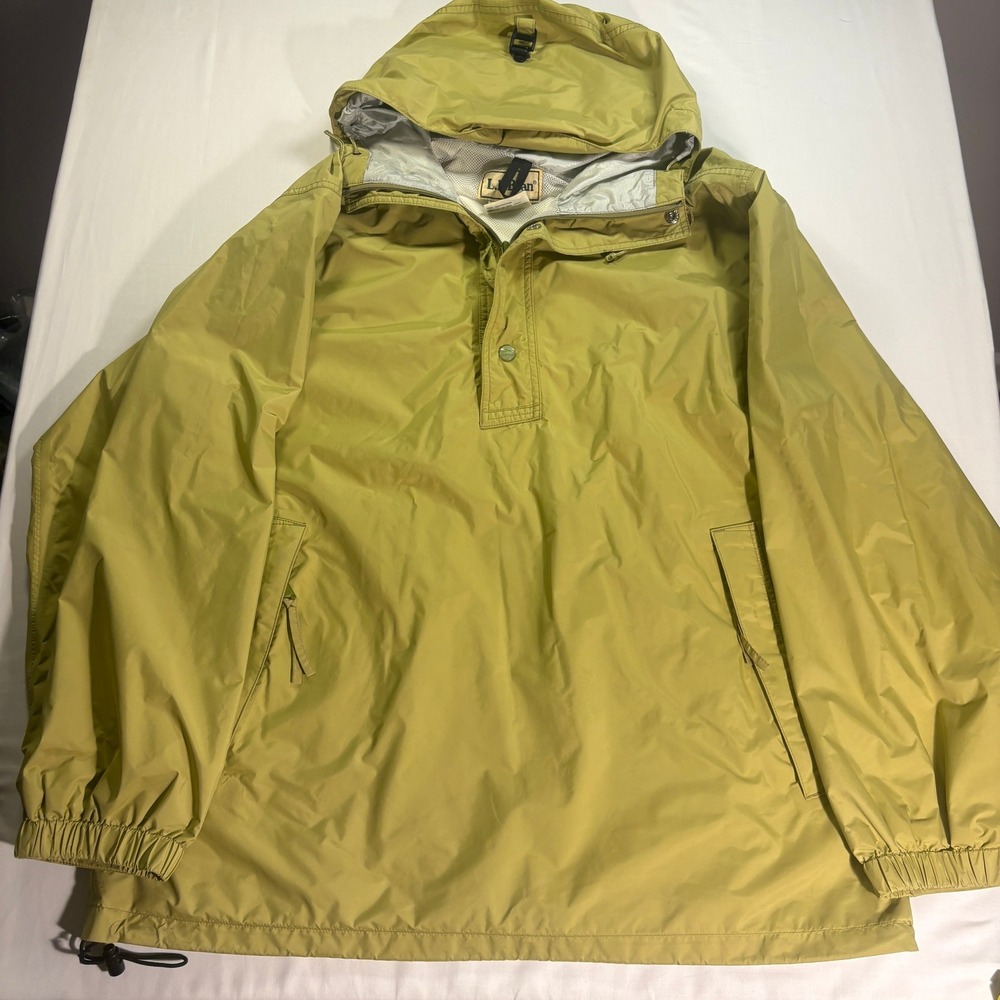 LL Bean Mens Large Anorak Jacket Mustard Yellow Hooded Pullover R706